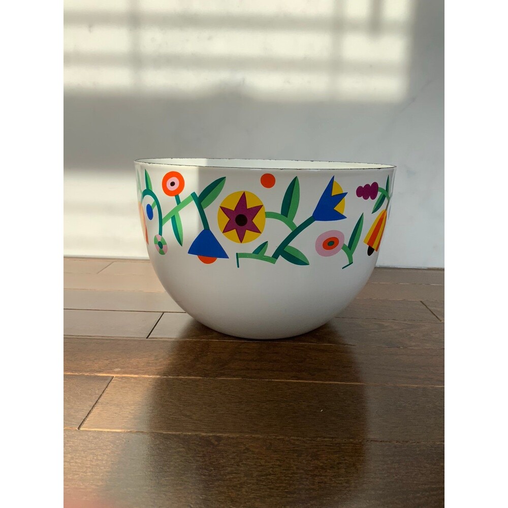 Vintage Finel Arabia Finland Enamel Bowl Kaj Franck Abstract Floral MCM Rare